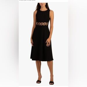 Trina Turk Elegant Black Midi Dress with Mesh Detail